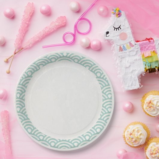 Assiettes En Carton Japonais Seigaiha Waves Elegant Jade Vert + Blanc (Fête)