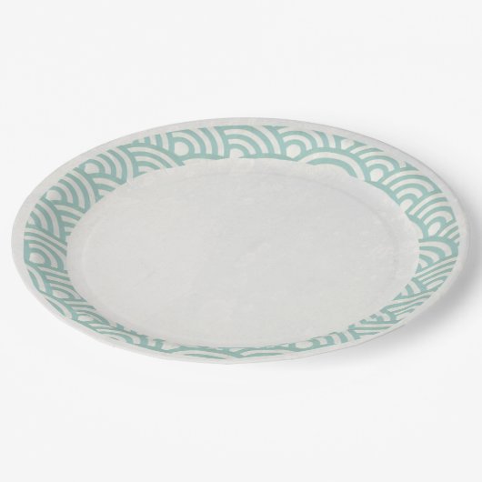 Assiettes En Carton Japonais Seigaiha Waves Elegant Jade Vert + Blanc (Angle)