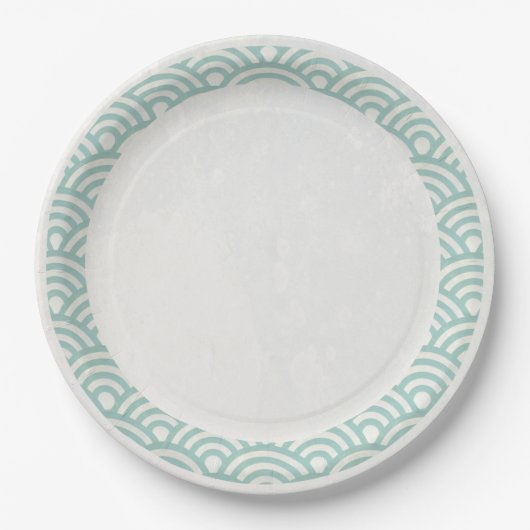 Assiettes En Carton Japonais Seigaiha Waves Elegant Jade Vert + Blanc (Devant)