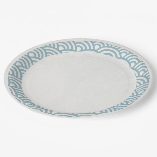 Assiettes En Carton Japonaise Seigaiha Vagues Élégante Bleu clair + Bl (Angle)
