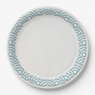 Assiettes En Carton Japonaise Seigaiha Vagues Élégante Bleu clair + Bl