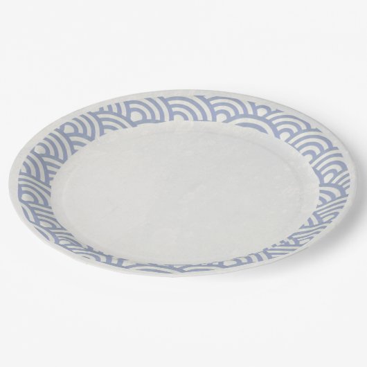 Assiettes En Carton Japonaise Seigaiha Vagues Élégante Violet + Blanc (Angle)