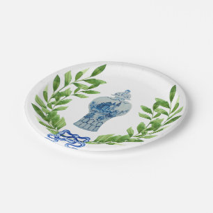 Assiettes En Carton Jar Bleu et Blanc de gingembre
