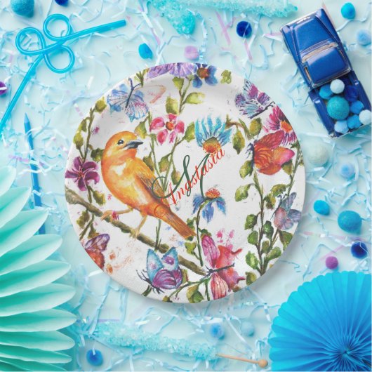 ASSIETTES EN CARTON JARDIN À FLEURS BLANCHES PARTI MONOGRAM (Fête)