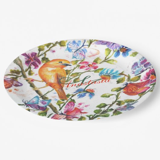 ASSIETTES EN CARTON JARDIN À FLEURS BLANCHES PARTI MONOGRAM (Angle)