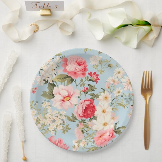 Assiettes En Carton Jardin à fleurs de campagne anglais (Mariage)