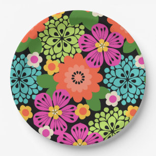 Assiettes En Carton Jardin Allana Hawaïen Floral Graphique - Brillants