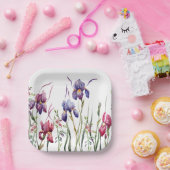 Assiettes En Carton Jardin Aquarellé bleu violet rose Iris (Fête)
