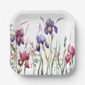 Assiettes En Carton Jardin Aquarellé bleu violet rose Iris (Recto)