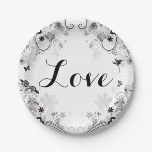 Assiettes En Carton Jardin aux fleurs et aux oiseaux ~ Noir, Blanc AMO