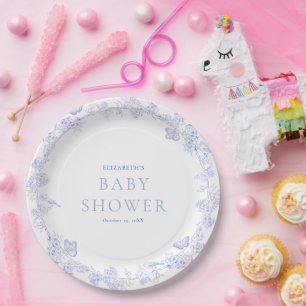 Assiettes En Carton Jardin blanc bleu Chinoiserie Baby shower
