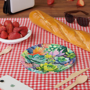 Assiettes En Carton Jardin botanique de succulentes colorées d'été