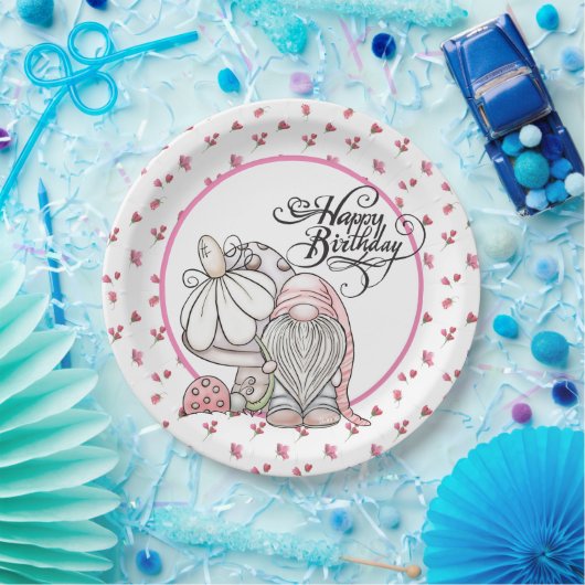 Assiettes En Carton Jardin d'anniversaire Gnome (Fête)