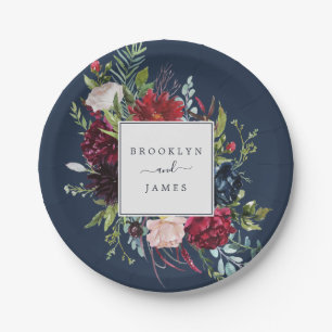 Assiettes En Carton Jardin d'automne Mariage bleu marine