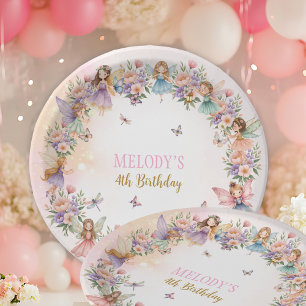 Assiettes En Carton Jardin de fées de fleurs fantaisiste pour 4ème ann