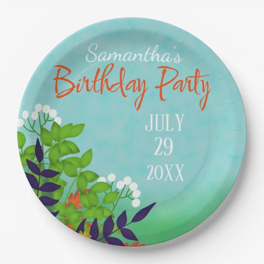 Assiettes En Carton Jardin de fête d'anniversaire Thème (Devant)