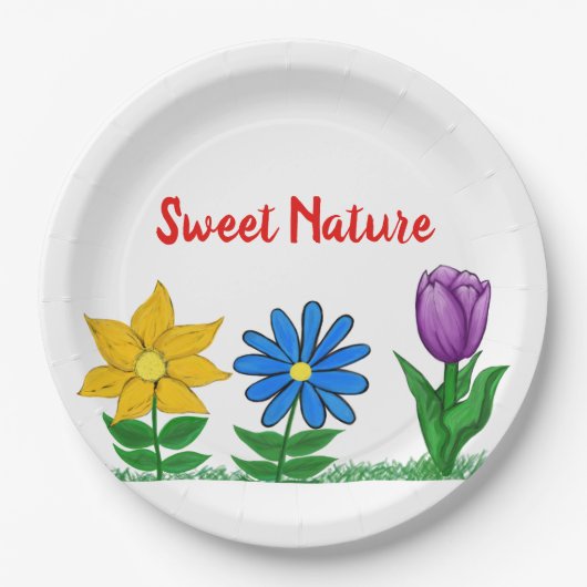 Assiettes En Carton Jardin de la nature douce Fleurs violet jaune bleu (Devant)