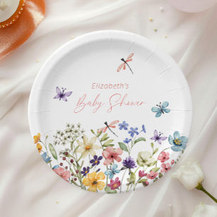 Assiettes En Carton Jardin de papillons de fleurs sauvages Baby Shower