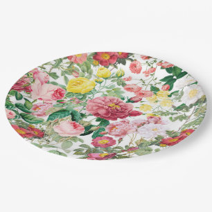 Assiettes En Carton Jardin de printemps Vintage Rose