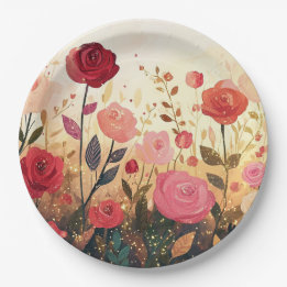 Assiettes En Carton jardin de roses fantaisiste