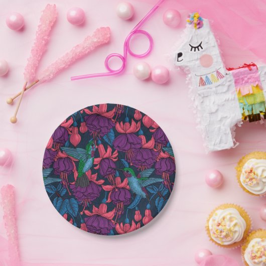 Assiettes En Carton Jardin des colibris en violet et bleu (Fête)