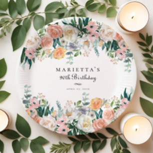 Assiettes En Carton Jardin élégant Flore verdure 90e fête d'anniversai