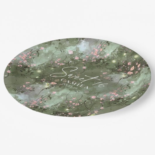 Assiettes En Carton Jardin enchanté Sweet 16 Motif rose ID1163 (Angle)