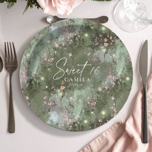 Assiettes En Carton Jardin enchanté Sweet 16 Motif rose ID1163