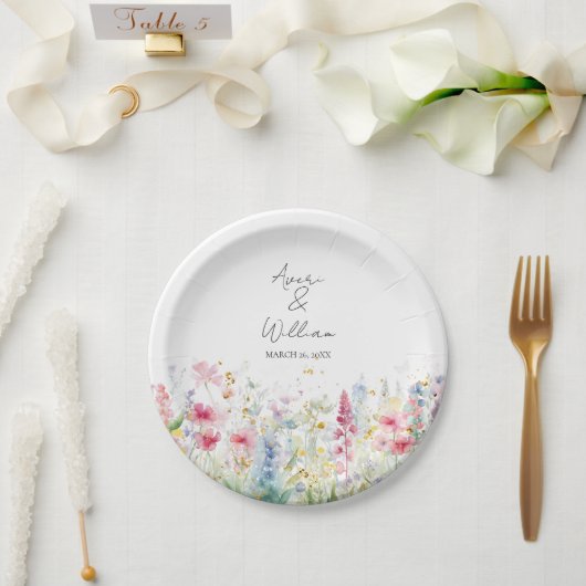 Assiettes En Carton Jardin Fleur Aquarelle Moderne Boho Mariage (Mariage)