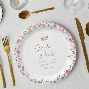 Assiettes En Carton Jardin Fleur sauvage aquarelle Floral Anniversaire