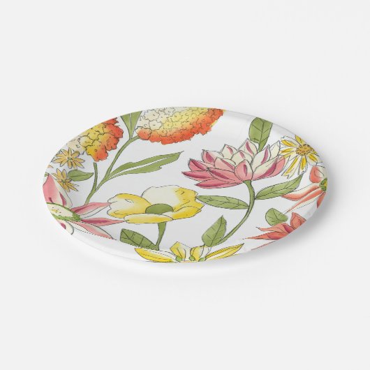 Assiettes En Carton Jardin fleuri avec Arrière - plan blanc (Angle)
