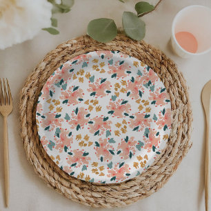 Assiettes En Carton Jardin Floral Aquarelle Rose
