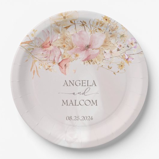 Assiettes En Carton Jardin Floral Boho Rustique Mariage (Devant)