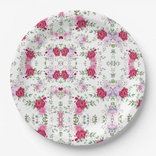 Assiettes En Carton Jardin Floral Élégant Bourgogne & Lavande Rose