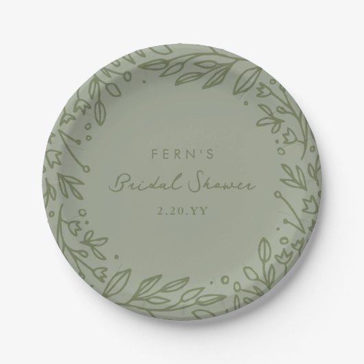 Assiettes En Carton Jardin Floral Vert Sauge Mariage (Devant)