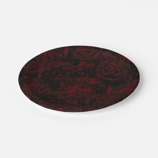 Assiettes En Carton Jardin foncé Rouge Fleurs romantiques Mariage goth (Angle)