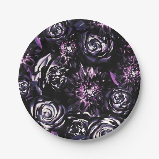 Assiettes En Carton Jardin foncé Vis mauve Fleurs Mariage (Devant)