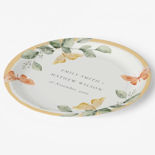 Assiettes En Carton Jardin Jaune mignon Papillons Mariage (Angle)