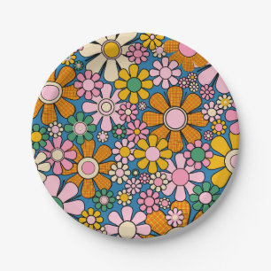 Assiettes En Carton Jardin Retro En vichy Fleurs Florales colorées