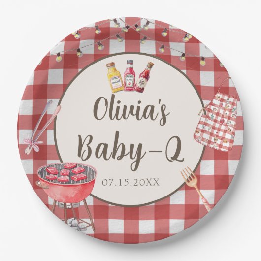 Assiettes En Carton Jardin rose BBQ bébé Q Baby shower Plaques papier (Devant)