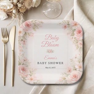 Assiettes En Carton Jardin rose bébé en fleurs rose floral
