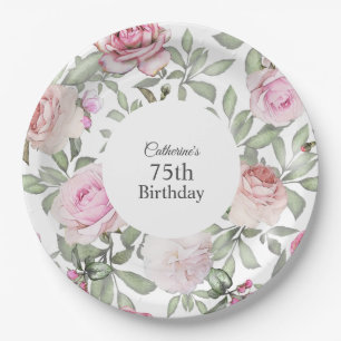 Assiettes En Carton Jardin Rose d'été féminin Floral 75e anniversaire