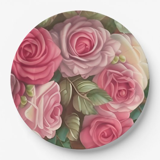 Assiettes En Carton Jardin Rose victorien - Bouquet Mariage (Devant)