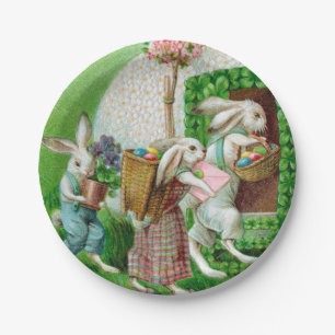Assiettes En Carton Jardin vintage de lapin de Pâques et d'oeufs de P