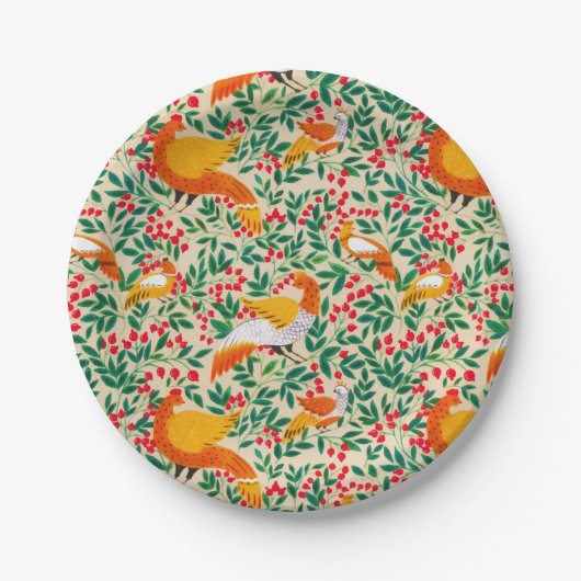 Assiettes En Carton Jardin Vintage vert Peacock Birds (Devant)
