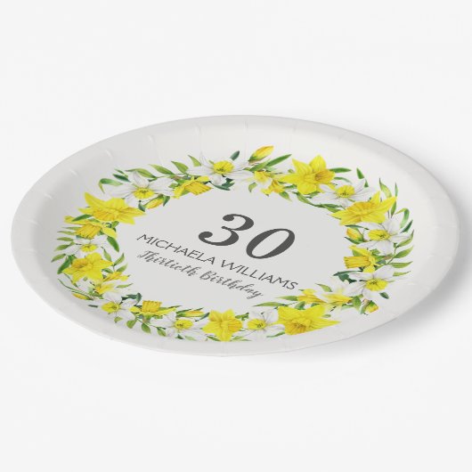 Assiettes En Carton Jaune blanc Daffodil couronne 30e anniversaire (Angle)