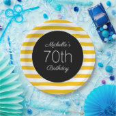 Assiettes En Carton Jaune blanc rayures Noir 70e anniversaire (Fête)