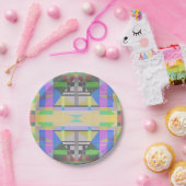 Assiettes En Carton Jaune bleu violet géométrique (Fête)