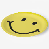 Assiettes En Carton Jaune brillant et joyeux visage souriant (Angle)