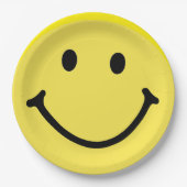 Assiettes En Carton Jaune brillant et joyeux visage souriant (Devant)